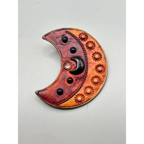 Vintage Handcrafted Moon Brooch Clay & Beads Crescent Moon Whimsical Jewelry - Picture 4 of 7